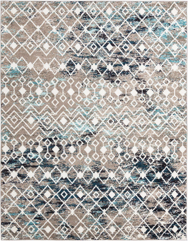 Multicolor Gray Blue 7' 10 x 10' Tribal Trellis Rectangle Area Rug Geometric Southwestern Inspired Durable Carpet for Home Interior Design for Sale at Rug Engine