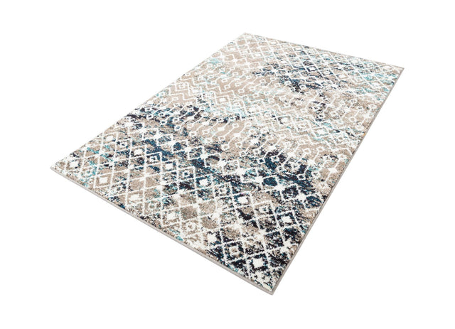 Multicolor Gray Blue 4' 1 x 6' 1 Tribal Trellis Rectangle Area Rug Geometric Southwestern Inspired Durable Carpet for Home Interior Design for Sale at Rug Engine