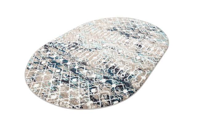 Multicolor Gray Blue 5' 3 x 8' Tribal Trellis Oval Area Rug Geometric Southwestern Inspired Durable Carpet for Home Interior Design for Sale at Rug Engine