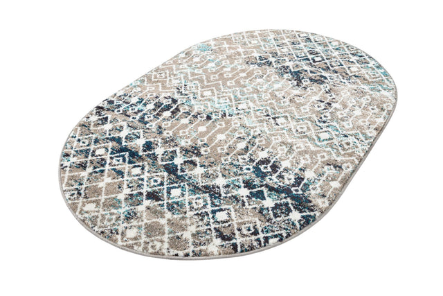 Multicolor Gray Blue 4' 1 x 6' 1 Tribal Trellis Oval Area Rug Geometric Southwestern Inspired Durable Carpet for Home Interior Design for Sale at Rug Engine