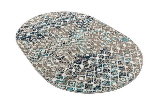 Multicolor Gray Blue 4' 1 x 6' 1 Tribal Trellis Oval Area Rug Geometric Southwestern Inspired Durable Carpet for Home Interior Design for Sale at Rug Engine