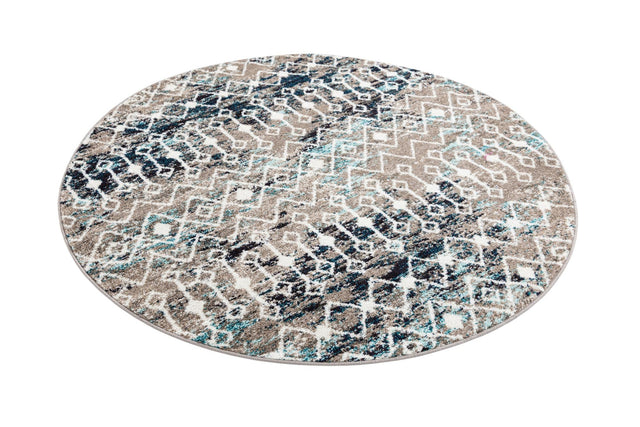 Multicolor Gray Blue 5' 3 x 5' 3 Tribal Trellis Round Area Rug Geometric Southwestern Inspired Durable Carpet for Home Interior Design for Sale at Rug Engine