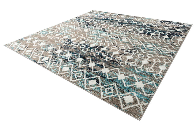 Multicolor Gray Blue 10' x 10' Tribal Trellis Square Area Rug Geometric Southwestern Inspired Durable Carpet for Home Interior Design for Sale at Rug Engine