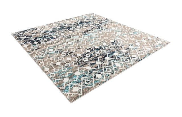 Multicolor Gray Blue 7' 10 x 7' 10 Tribal Trellis Square Area Rug Geometric Southwestern Inspired Durable Carpet for Home Interior Design for Sale at Rug Engine