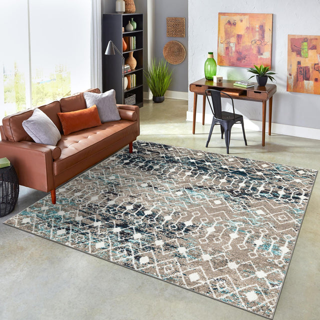 Multicolor Gray Blue 6' 1 x 6' 1 Tribal Trellis Square Area Rug Geometric Southwestern Inspired Durable Carpet for Home Interior Design for Sale at Rug Engine