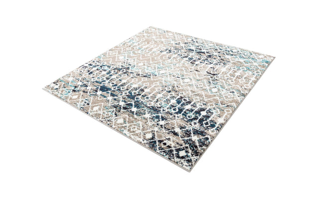Multicolor Gray Blue 5' 3 x 5' 3 Tribal Trellis Square Area Rug Geometric Southwestern Inspired Durable Carpet for Home Interior Design for Sale at Rug Engine