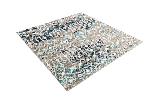 Multicolor Gray Blue 5' 3 x 5' 3 Tribal Trellis Square Area Rug Geometric Southwestern Inspired Durable Carpet for Home Interior Design for Sale at Rug Engine