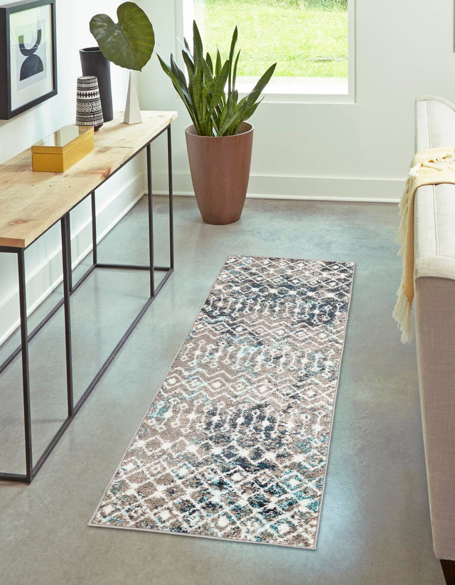 Multicolor Gray Blue 3' 3 x 16' 5 Tribal Trellis Runner Area Rug