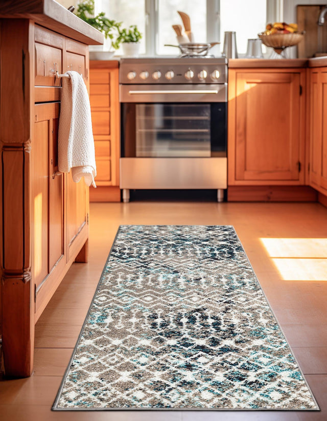 Multicolor Gray Blue 3' 3 x 16' 5 Tribal Trellis Runner Area Rug