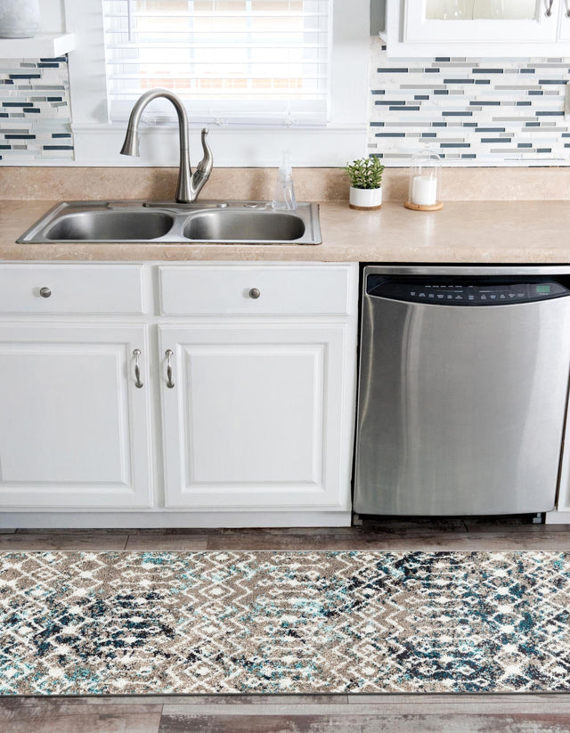 Multicolor Gray Blue 3' 3 x 16' 5 Tribal Trellis Runner Area Rug