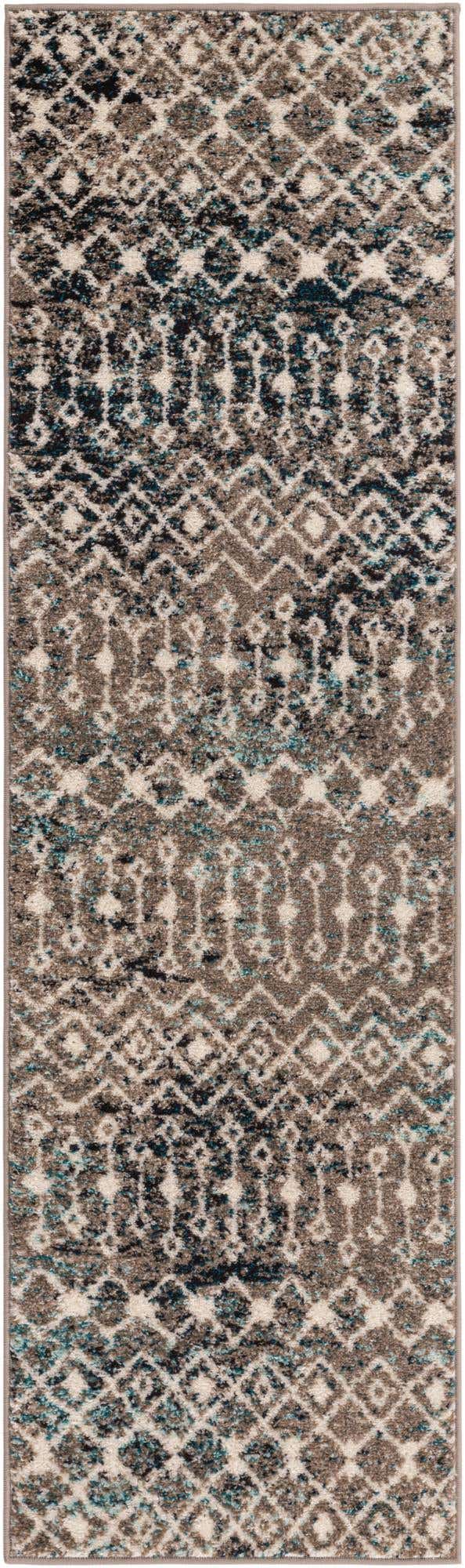 Multicolor Gray Blue 2' x 7' 1 Tribal Trellis Runner Area Rug Geometric Southwestern Inspired Durable Carpet for Home Interior Design for Sale at Rug Engine
