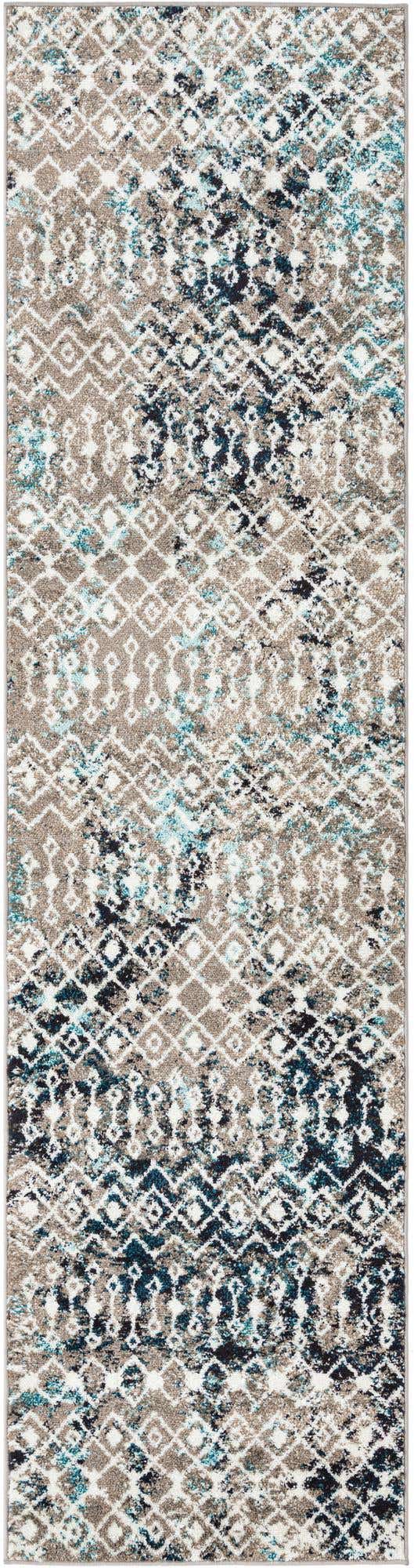 Multicolor Gray Blue 2' 7 x 10' Tribal Trellis Runner Area Rug Geometric Southwestern Inspired Durable Carpet for Home Interior Design for Sale at Rug Engine