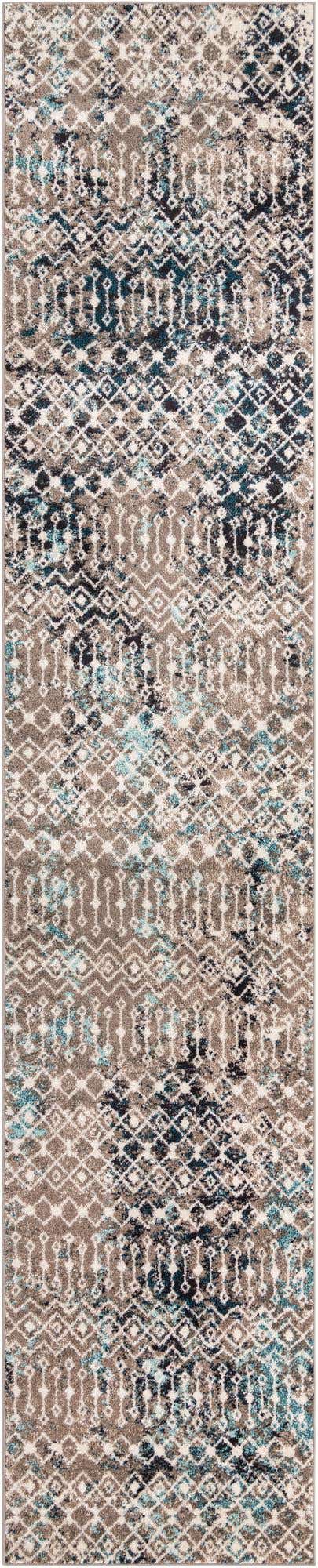 Multicolor Gray Blue 3' 3 x 16' 5 Tribal Trellis Runner Area Rug