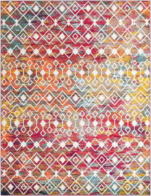 Multicolor 10' 8 x 14' Tribal Trellis Rectangle Area Rug Geometric Southwestern Inspired Durable Carpet for Home Interior Design for Sale at Rug Engine