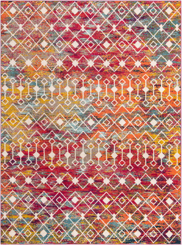 Multicolor 9' x 12' Tribal Trellis Rectangle Area Rug Geometric Southwestern Inspired Durable Carpet for Home Interior Design for Sale at Rug Engine