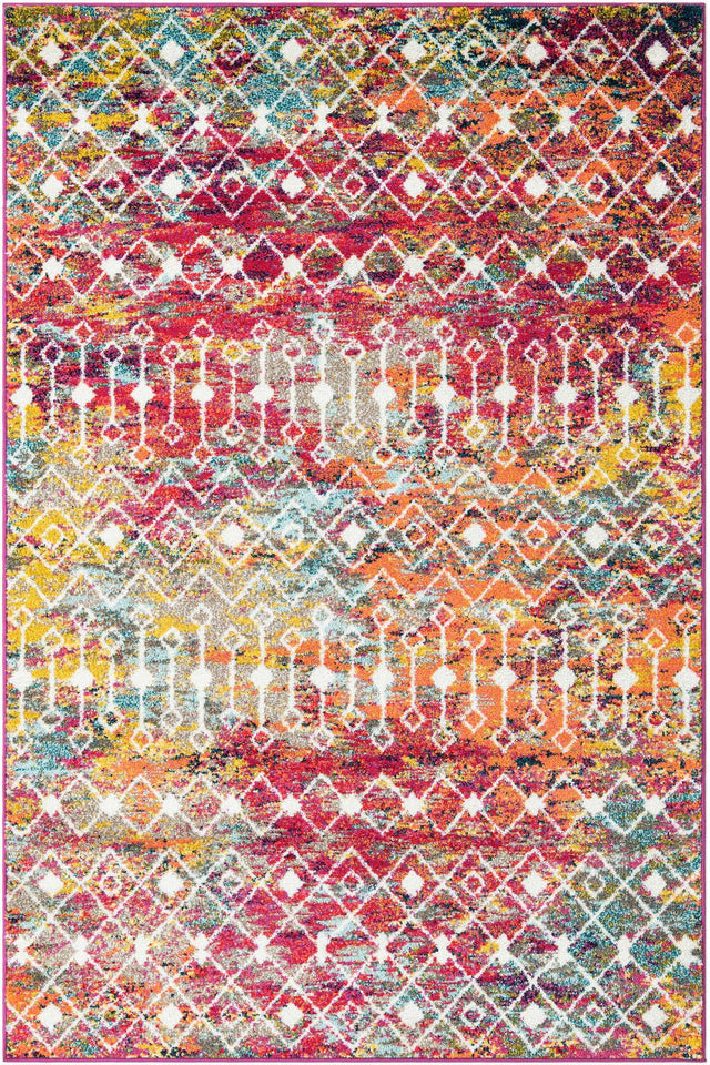 Multicolor 6' 1 x 9' Tribal Trellis Rectangle Area Rug Geometric Southwestern Inspired Durable Carpet for Home Interior Design for Sale at Rug Engine