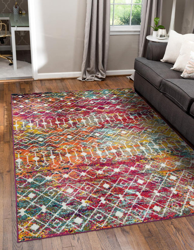 Multicolor 9' x 12' Tribal Trellis Rectangle Area Rug Geometric Southwestern Inspired Durable Carpet for Home Interior Design for Sale at Rug Engine
