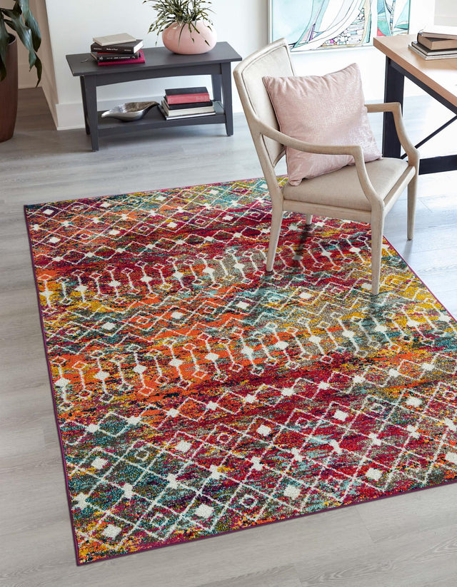 Multicolor 9' x 12' Tribal Trellis Rectangle Area Rug Geometric Southwestern Inspired Durable Carpet for Home Interior Design for Sale at Rug Engine