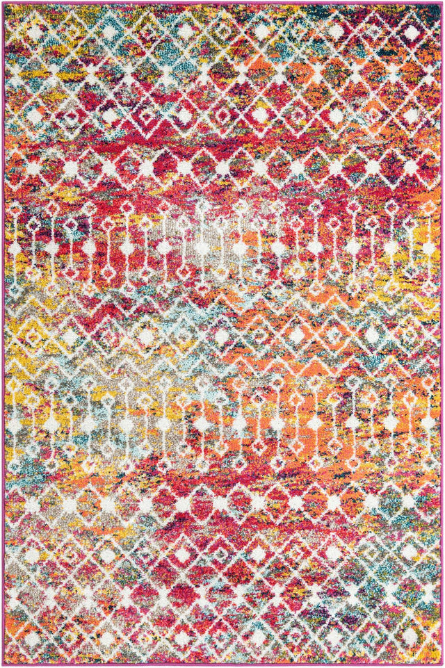 Multicolor 4' 1 x 6' 1 Tribal Trellis Rectangle Area Rug Geometric Southwestern Inspired Durable Carpet for Home Interior Design for Sale at Rug Engine