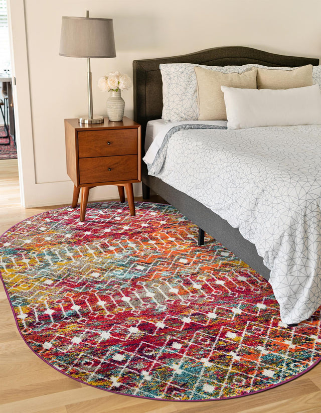Multicolor 7' 10 x 10' Tribal Trellis Oval Area Rug Geometric Southwestern Inspired Durable Carpet for Home Interior Design for Sale at Rug Engine