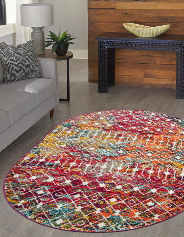 Multicolor 4' 1 x 6' 1 Tribal Trellis Oval Area Rug Geometric Southwestern Inspired Durable Carpet for Home Interior Design for Sale at Rug Engine