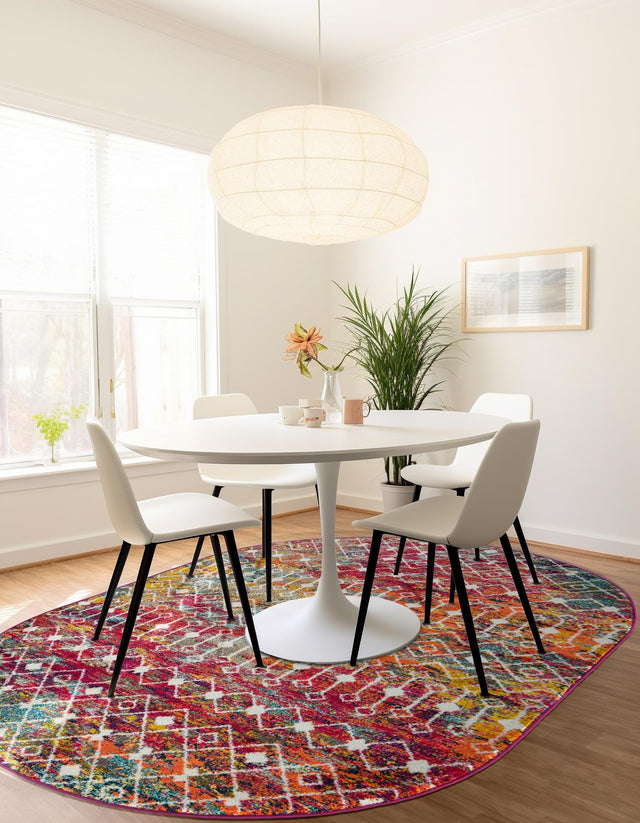 Multicolor 4' 1 x 6' 1 Tribal Trellis Oval Area Rug Geometric Southwestern Inspired Durable Carpet for Home Interior Design for Sale at Rug Engine