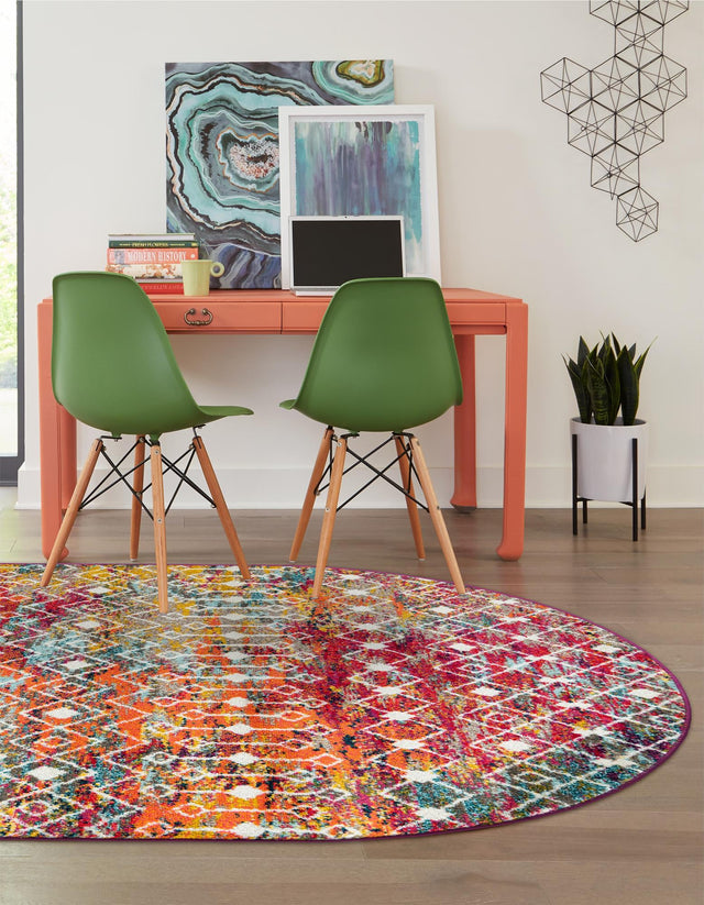 Multicolor 4' 1 x 6' 1 Tribal Trellis Oval Area Rug Geometric Southwestern Inspired Durable Carpet for Home Interior Design for Sale at Rug Engine
