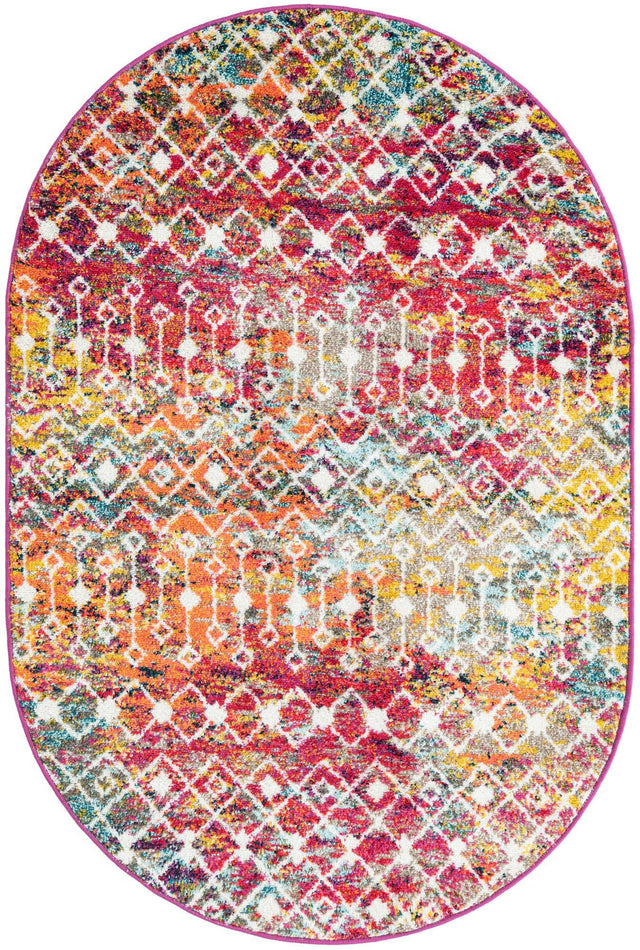 Multicolor 4' 1 x 6' 1 Tribal Trellis Oval Area Rug Geometric Southwestern Inspired Durable Carpet for Home Interior Design for Sale at Rug Engine