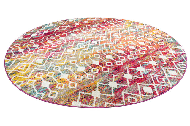 Multicolor 10' x 10' Tribal Trellis Round Area Rug Geometric Southwestern Inspired Durable Carpet for Home Interior Design for Sale at Rug Engine