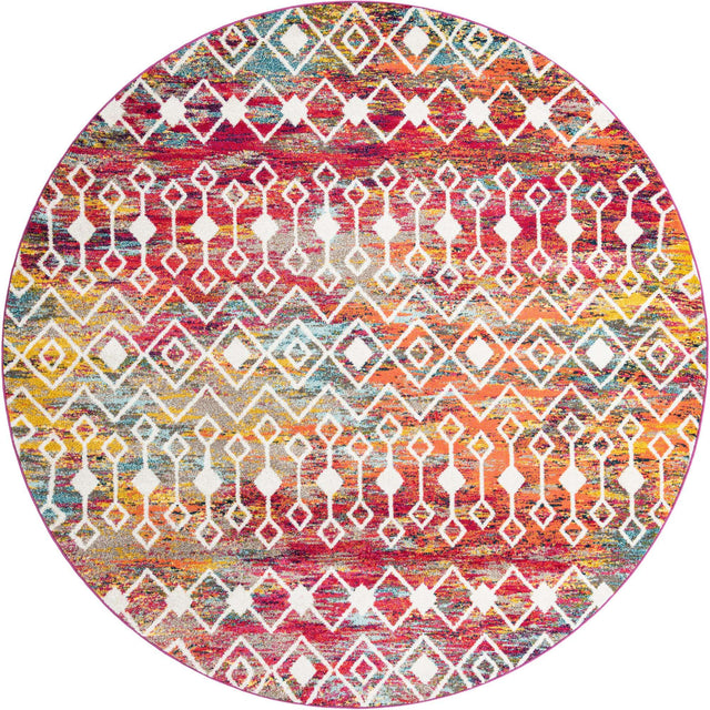 Multicolor 10' x 10' Tribal Trellis Round Area Rug Geometric Southwestern Inspired Durable Carpet for Home Interior Design for Sale at Rug Engine