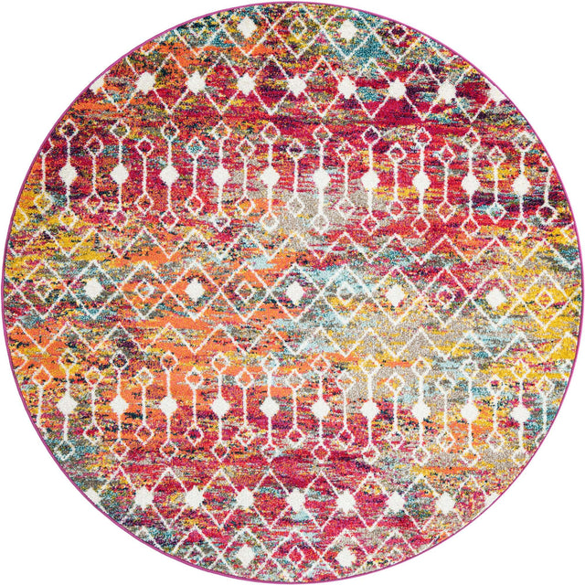 Multicolor 6' 1 x 6' 1 Tribal Trellis Round Area Rug Geometric Southwestern Inspired Durable Carpet for Home Interior Design for Sale at Rug Engine
