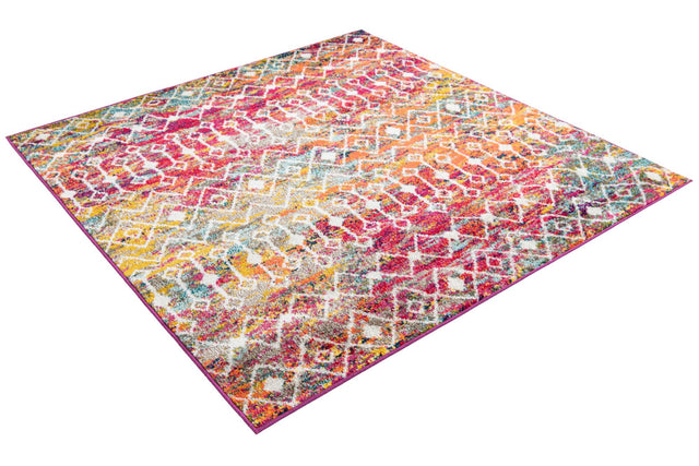 Multicolor 5' 3 x 5' 3 Tribal Trellis Square Area Rug Geometric Southwestern Inspired Durable Carpet for Home Interior Design for Sale at Rug Engine