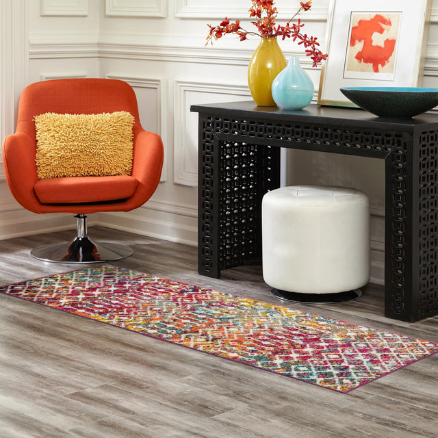 Multicolor 2' x 5' 1 Tribal Trellis Runner Area Rug Geometric Southwestern Inspired Durable Carpet for Home Interior Design for Sale at Rug Engine