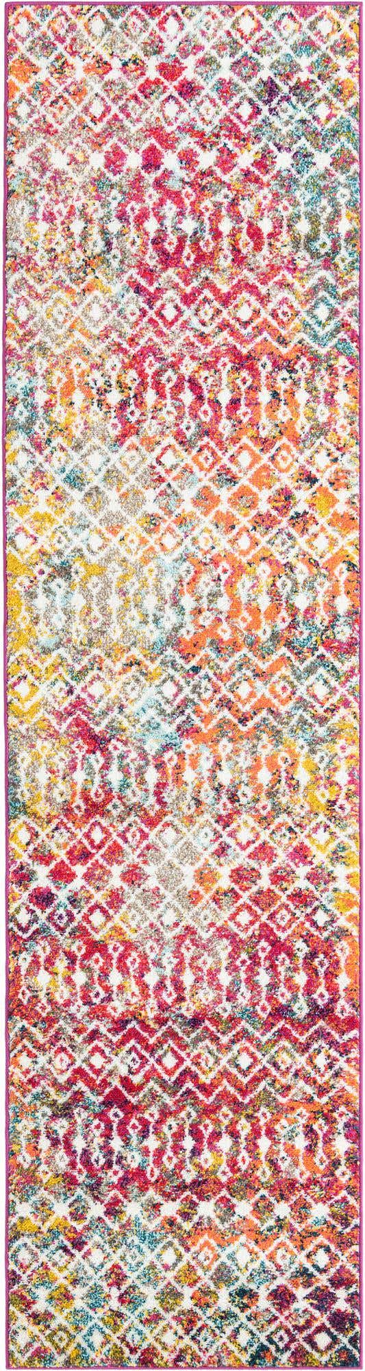 Multicolor 2' 7 x 10' Tribal Trellis Runner Area Rug Geometric Southwestern Inspired Durable Carpet for Home Interior Design for Sale at Rug Engine
