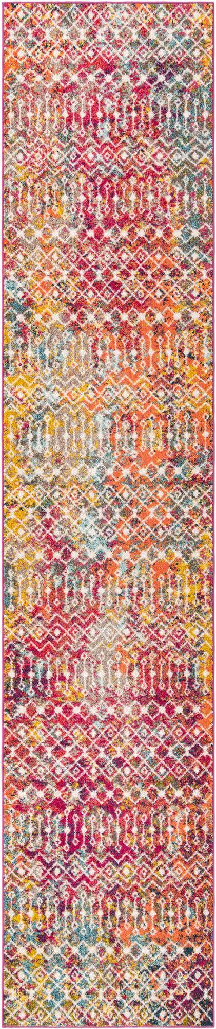 Multicolor 3' 3 x 16' 5 Tribal Trellis Runner Area Rug Geometric Southwestern Inspired Durable Carpet for Home Interior Design for Sale at Rug Engine