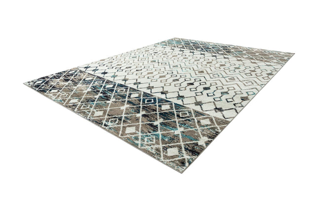 Ivory Gray Blue 10' 8 x 14' Tribal Trellis Rectangle Area Rug Geometric Southwestern Inspired Durable Carpet for Home Interior Design for Sale at Rug Engine