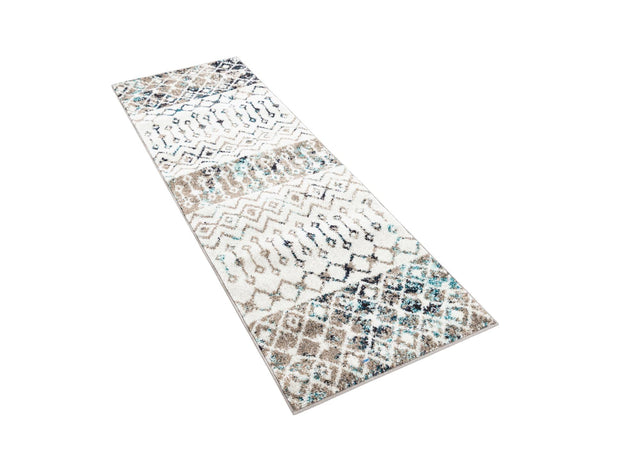 Ivory Gray Blue 2' x 6' 1 Tribal Trellis Runner Area Rug Geometric Southwestern Inspired Durable Carpet for Home Interior Design for Sale at Rug Engine