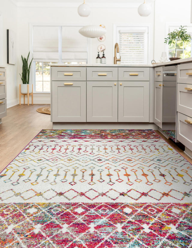 Ivory Multicolor 6' 1 x 9' Tribal Trellis Rectangle Area Rug Geometric Southwestern Inspired Durable Carpet for Home Interior Design for Sale at Rug Engine