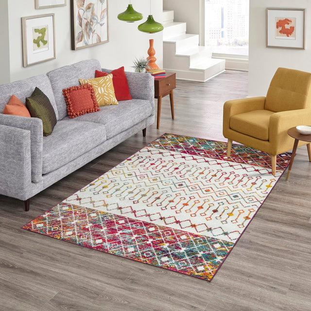 Ivory Multicolor 4' 1 x 6' 1 Tribal Trellis Rectangle Area Rug Geometric Southwestern Inspired Durable Carpet for Home Interior Design for Sale at Rug Engine