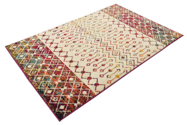 Ivory Multicolor 4' 1 x 6' 1 Tribal Trellis Rectangle Area Rug Geometric Southwestern Inspired Durable Carpet for Home Interior Design for Sale at Rug Engine