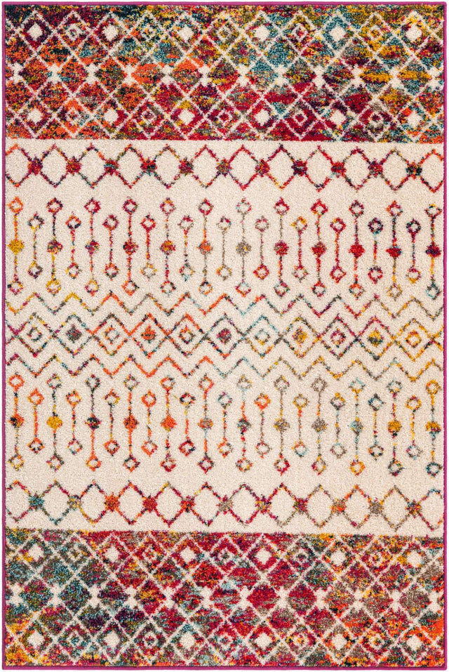 Ivory Multicolor 4' 1 x 6' 1 Tribal Trellis Rectangle Area Rug Geometric Southwestern Inspired Durable Carpet for Home Interior Design for Sale at Rug Engine