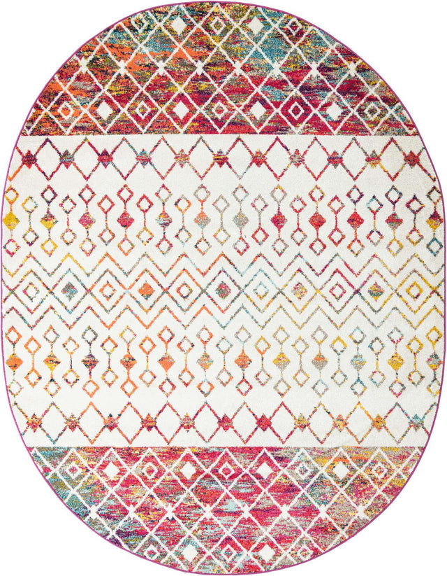 Ivory Multicolor 7' 10 x 10' Tribal Trellis Oval Area Rug Geometric Southwestern Inspired Durable Carpet for Home Interior Design for Sale at Rug Engine