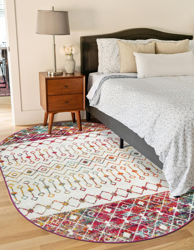 Ivory Multicolor 4' 1 x 6' 1 Tribal Trellis Oval Area Rug Geometric Southwestern Inspired Durable Carpet for Home Interior Design for Sale at Rug Engine