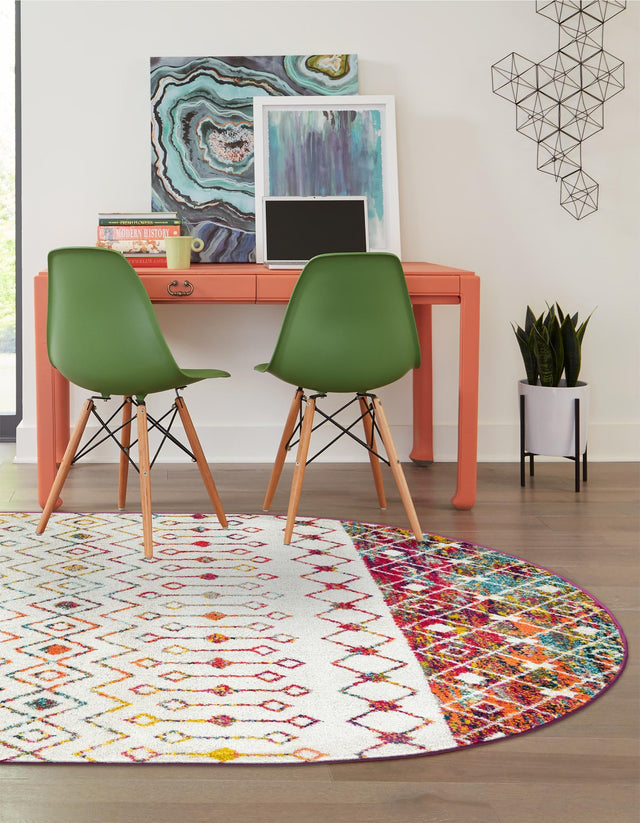 Ivory Multicolor 4' 1 x 6' 1 Tribal Trellis Oval Area Rug Geometric Southwestern Inspired Durable Carpet for Home Interior Design for Sale at Rug Engine