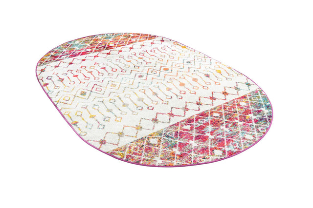 Ivory Multicolor 5' 3 x 8' Tribal Trellis Oval Area Rug Geometric Southwestern Inspired Durable Carpet for Home Interior Design for Sale at Rug Engine