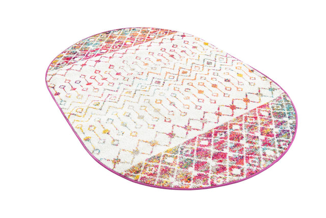 Ivory Multicolor 4' 1 x 6' 1 Tribal Trellis Oval Area Rug Geometric Southwestern Inspired Durable Carpet for Home Interior Design for Sale at Rug Engine