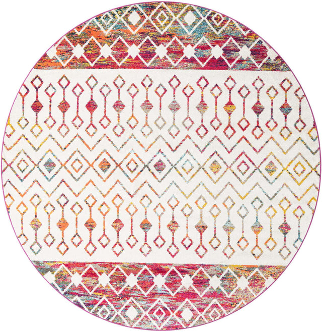 Ivory Multicolor 10' x 10' Tribal Trellis Round Area Rug Geometric Southwestern Inspired Durable Carpet for Home Interior Design for Sale at Rug Engine
