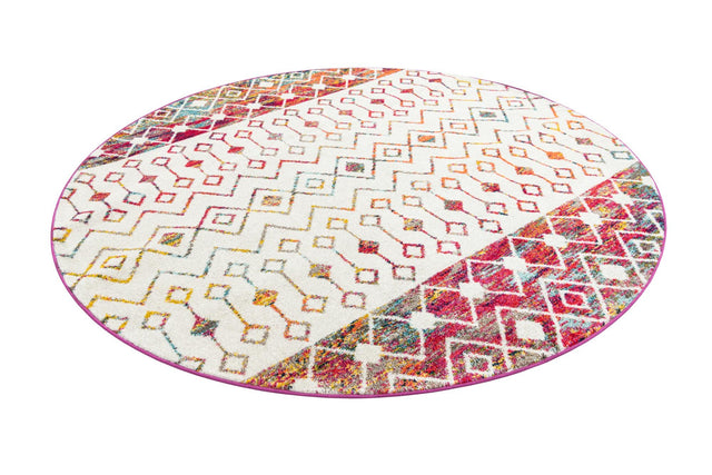 Ivory Multicolor 7' 10 x 7' 10 Tribal Trellis Round Area Rug Geometric Southwestern Inspired Durable Carpet for Home Interior Design for Sale at Rug Engine