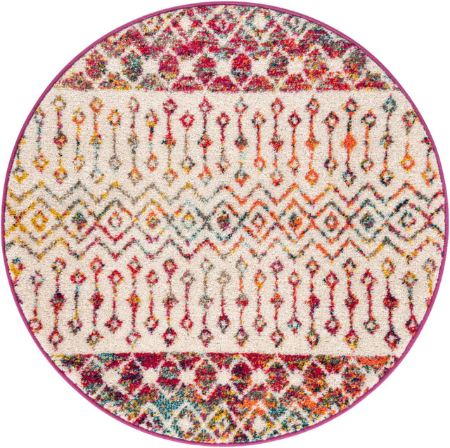 Ivory Multicolor 3' 1 x 3' 1 Tribal Trellis Round Area Rug Geometric Southwestern Inspired Durable Carpet for Home Interior Design for Sale at Rug Engine