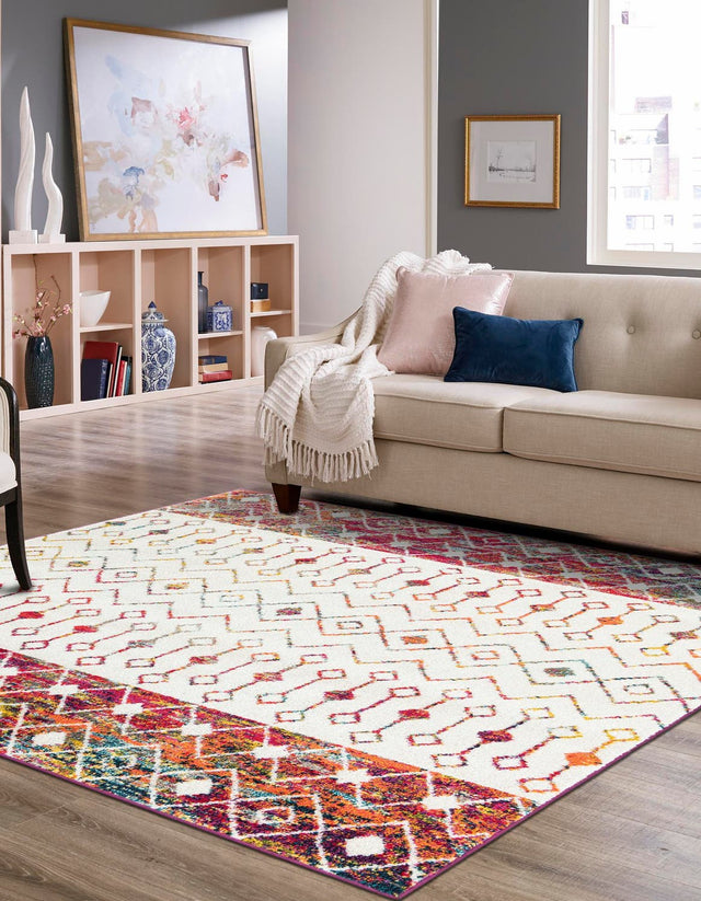 Ivory Multicolor 6' 1 x 6' 1 Tribal Trellis Square Area Rug Geometric Southwestern Inspired Durable Carpet for Home Interior Design for Sale at Rug Engine